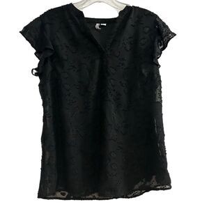 Elle Women's Black Flutter Sleeve Blouse Top Size S Casual Spring